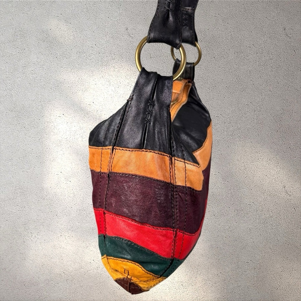 Vtg Y2K LUCKY BRAND Ugly Betty Colorful Leather Patchwork Hobo Shoulder Bag - Picture 4 of 7